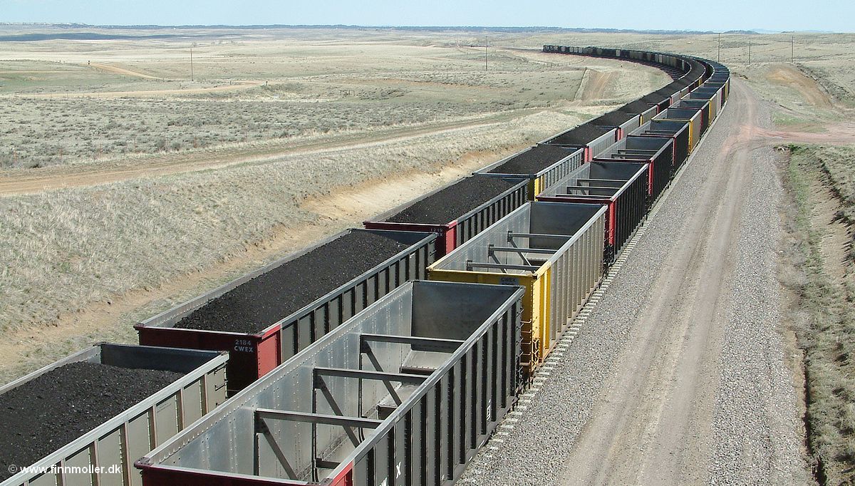 empty and loaded coal trains meet