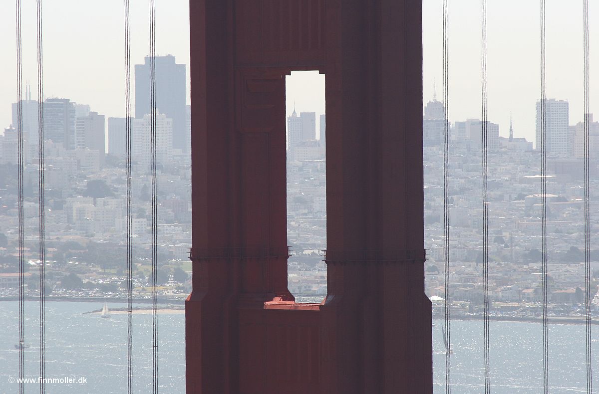 Golden Gate Bridge med Financial District i baggrunden